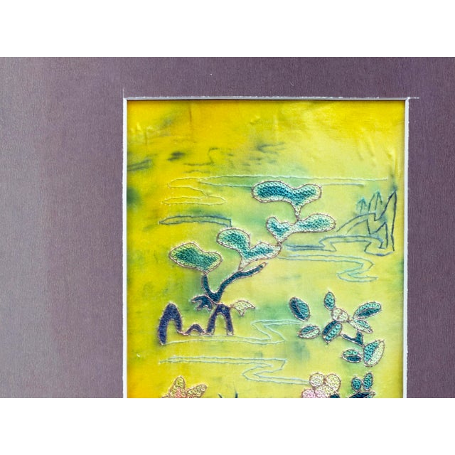 Vintage Yellow Scenery Embroidered Rectangular Framed Wall Art D For Sale - Image 9 of 13