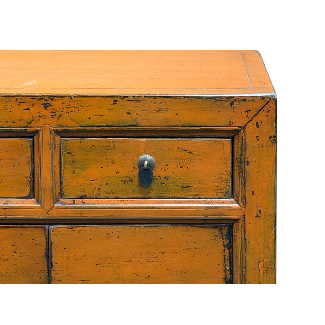 Distressed Vintage Style Weathered Orange Drawers Credenza Cabinet For Sale - Image 12 of 15