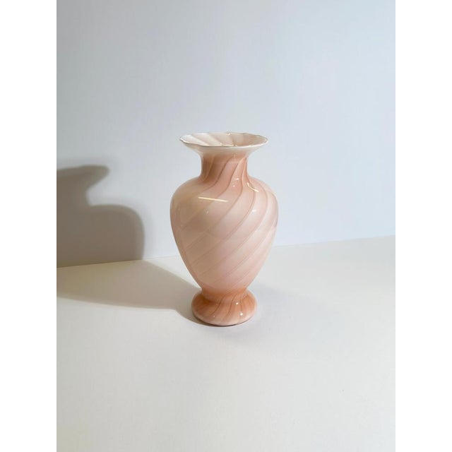 Glass Murano Pink Cased Glass Vase with Optic Swirl, Italy, 1970s For Sale - Image 7 of 10