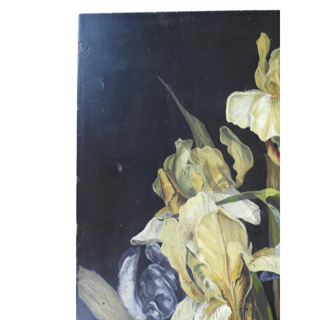 English Early 20th Century Iris Painting on Wood For Sale - Image 3 of 7