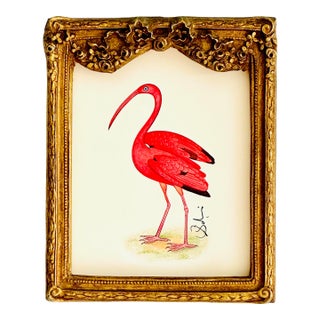 Hand-Painted Ibis in a Antique Victorian Frame For Sale