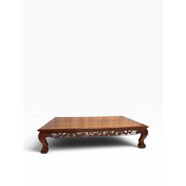 Brown Mid-20th Century Chinese Low Table With Carved Dragons and Phoenix Motifs – Attributed Rosewood For Sale - Image 8 of 13