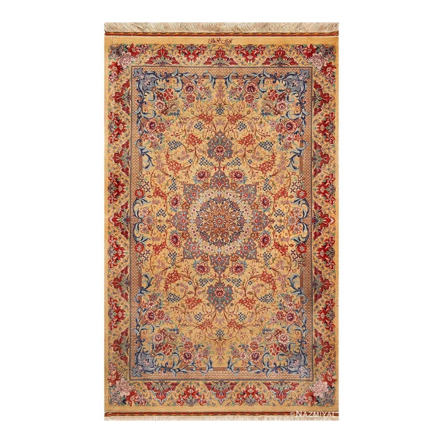 Nazmiyal Collection Vintage Persian Silk Qum Rug For Sale