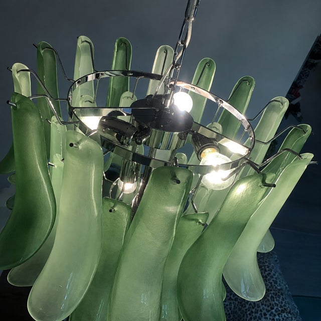 White Contemporary Mazzega-Style Frosted Green Random Glass Chandelier For Sale - Image 8 of 16