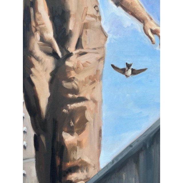 Textile Geiler Gonzalez Painting on Canvas "Man on Nyc Beam" For Sale - Image 7 of 12
