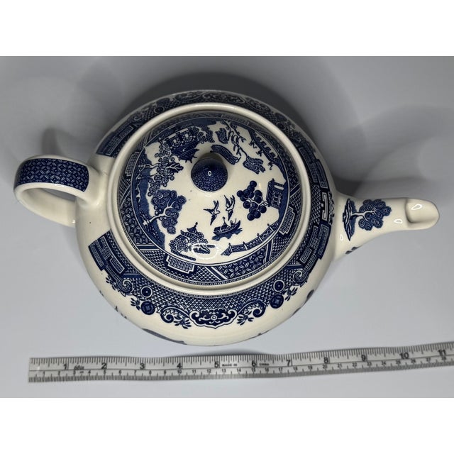 Blue Vintage Blue Willow Teapot – Made in England Cobalt Transferware For Sale - Image 8 of 9