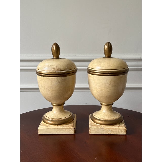 Italian Hand Painted Italian Lidded Urn Jars- A Pair For Sale - Image 3 of 12