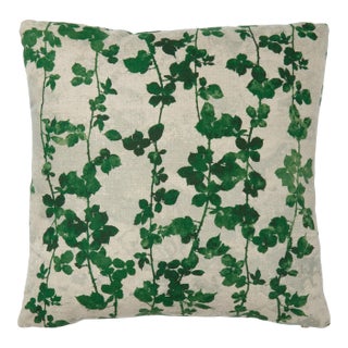 Brambles Green Pillow on Natural Linen For Sale