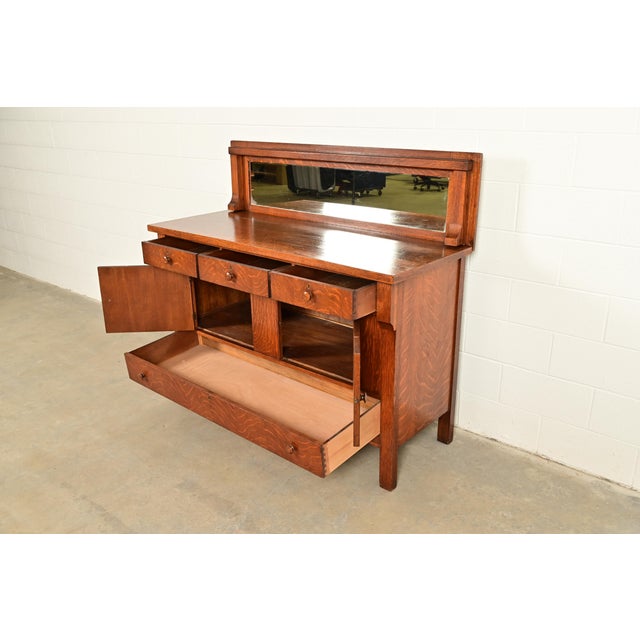 Wood Stickley Brothers Style Antique Mission Tiger Oak Arts & Crafts Sideboard or Bar Cabinet, Circa 1910 For Sale - Image 7 of 18