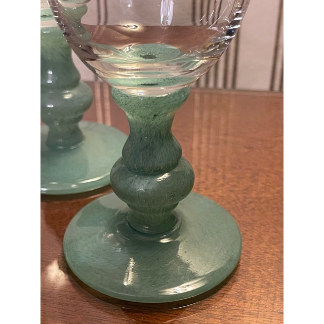 Farmhouse 1960s Rare Set of 8 Villeroy & Boch Isabelle Green Wine Glasses For Sale - Image 3 of 11