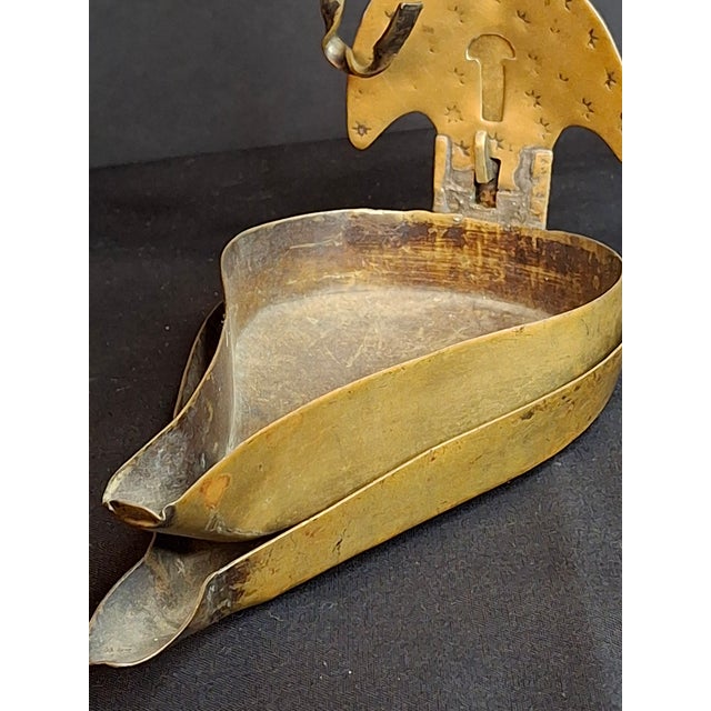 Brass 18th C Rare Museum Grade Antique Brass Double Crusie Phoebe Lamp Huge 8.5" Pierced Backplate Marked For Sale - Image 8 of 16