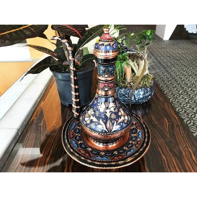 Handmade Floral Clove Design Blue Water Pitcher Set with Plate For Sale - Image 11 of 11