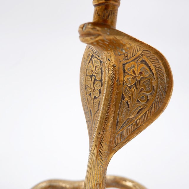 Metal Engraved Brass Cobra Candlesticks, 1960s, Set of 2 For Sale - Image 7 of 17
