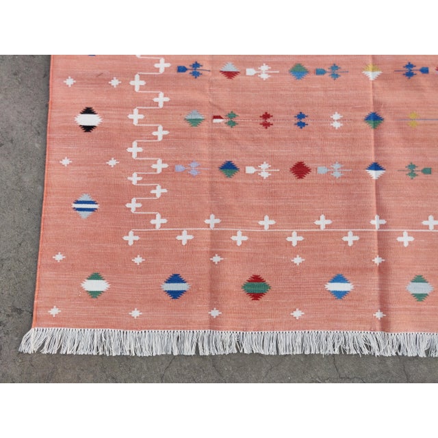 Blue Handmade Cotton Shooting Star Rug, Pink Multi 6'x9' For Sale - Image 8 of 11