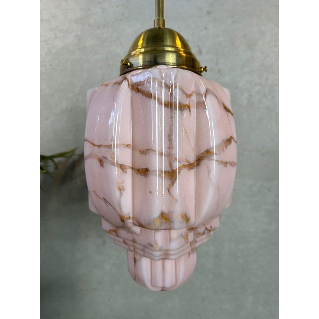 Art Deco Hanging Light in Marbled Rose Opaline, 1930s For Sale - Image 11 of 11
