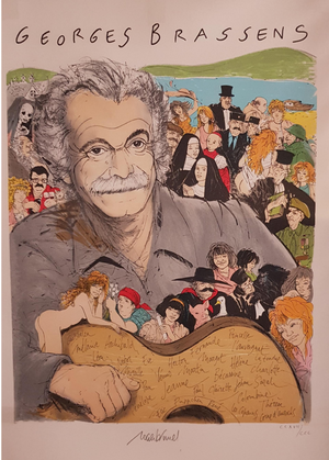 Roger Brunel, Brassens, 1980, Original Lithograph