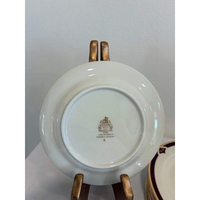 Vintage Pickard Fine China Bread Plates, Set of 8, Burgundy & Gold Fan Accent For Sale - Image 11 of 12