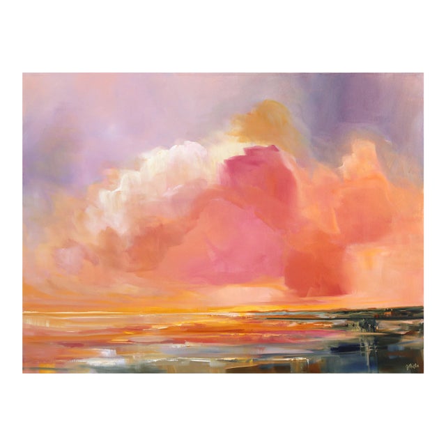 When I Close My Eyes - Large Vibrant Pink Sunset Landscape Skyscape Painting Original Artwork by Jodi Miller For Sale