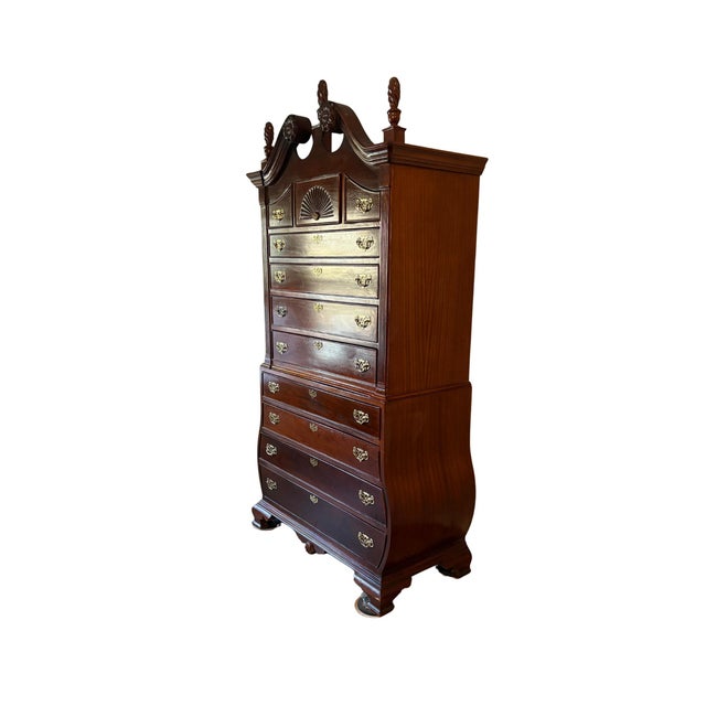 Vintage Chippendale Style Mahogany Highboy Chest on Chest With Carved Bonnet Top & Working Keys For Sale - Image 10 of 12