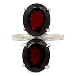 Retro Style Bold Two-Stone 8.47 Carat Garnet Ring in Sterling Silver - Size 7.5 For Sale