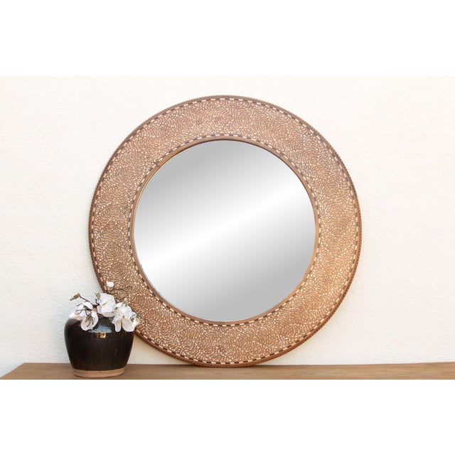 Indian 48" Dm Walnut Finish Round Inlay Mirror For Sale - Image 3 of 8
