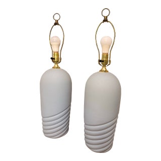1980s Pacific Coast Lighting Postmodern Ribbed Plaster Table Lamps - Set of 2 For Sale