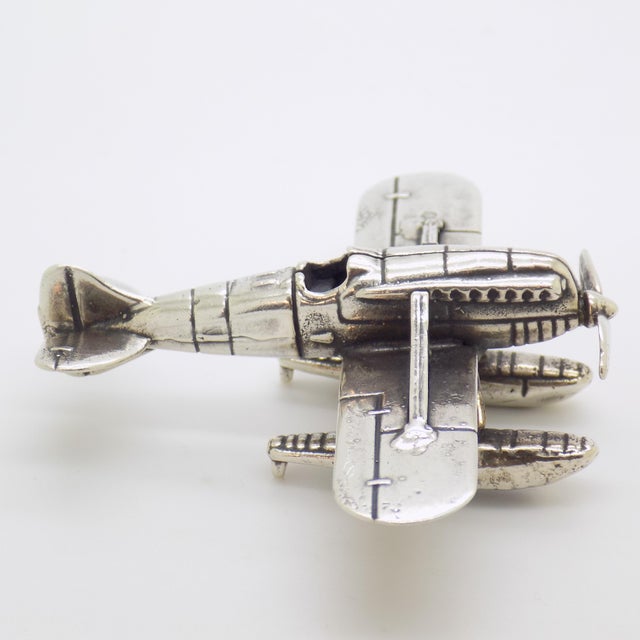 Silver Vintage Italian Handmade Genuine Silver Seaplane Floatplane Figurine Miniature Sculpture, 1970s For Sale - Image 8 of 16
