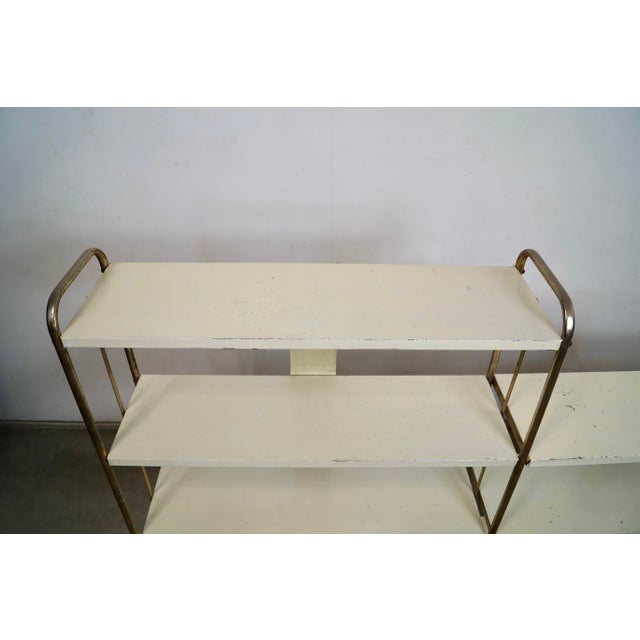 Cream 1950’s Mid-Century Modern Brass & Metal Double Shelf For Sale - Image 8 of 12