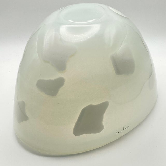 Henry Dean (Belgium) Signed Cased Art Glass Centerpiece Bowl (Translucent White With White Dots) Large, Vintage For Sale - Image 13 of 16