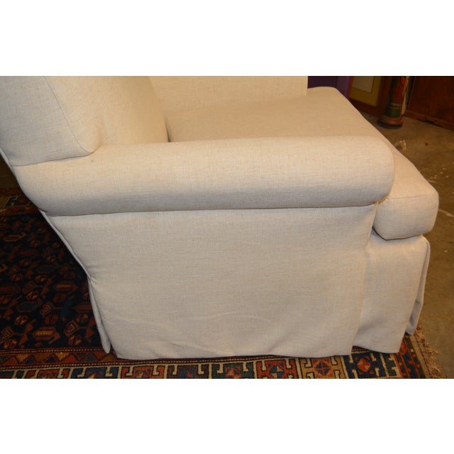 Cream 1990s Pearson Cream Woven Cotton Feather Down Mix Club Arm Lounge Chair For Sale - Image 8 of 15