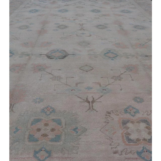 Turkish Mid 20th Century Vintage Turkish Floral Oushak Area Rug in Gray, Brown and Blue For Sale - Image 3 of 13