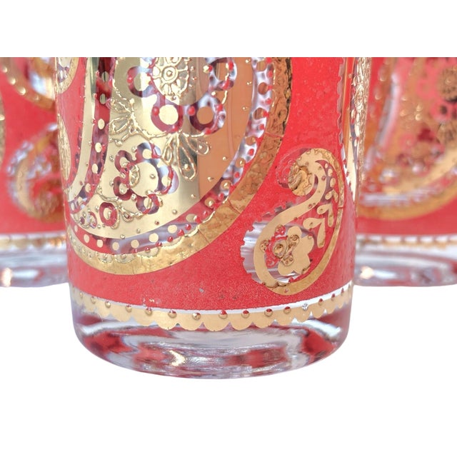 Culver Ltd. 1940s Mid-Century Modern Culver Red and 22k Gold Paisley Tumbler Glasses, Set of 5 For Sale - Image 4 of 6