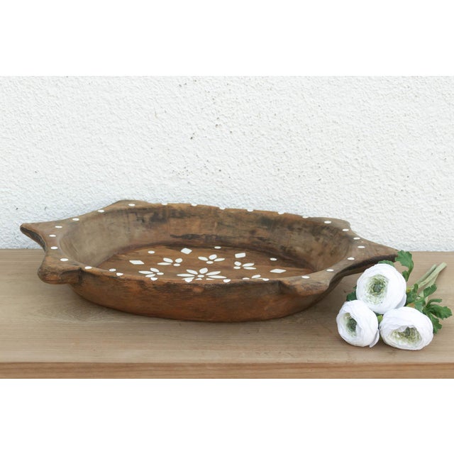 Brown Boho Chic Wooden Painted Bowl For Sale - Image 8 of 8