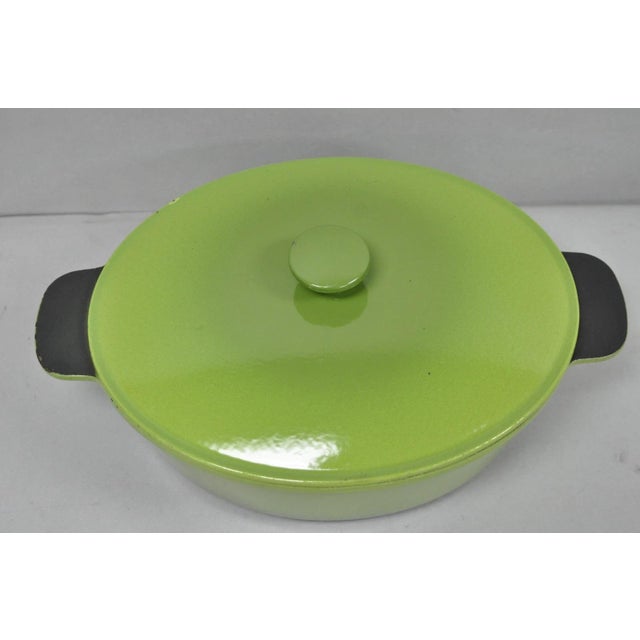 Mid-Century Modern Vintage Cast Iron Dutch Oven Made in France 20538 Green Casserole Pot W/ Lid For Sale - Image 3 of 15