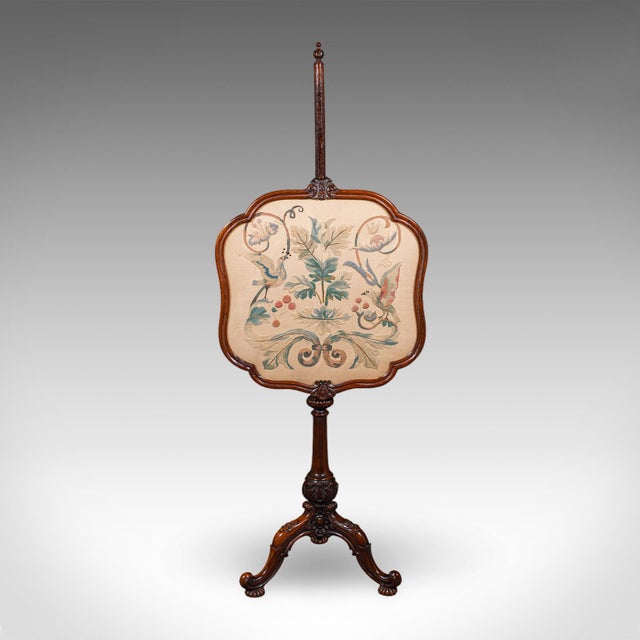Victorian Antique Pole Screen, English, Embroidered Fire Panel, Reflector, Early Victorian For Sale - Image 3 of 12