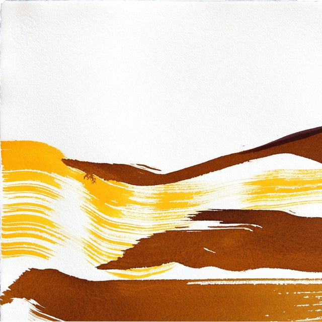 Contemporary Golden Hour Landscape 2 - Original Expressionist Landscape Ink Painting on French Linen Paper by Bettina Mauel For Sale - Image 3 of 6