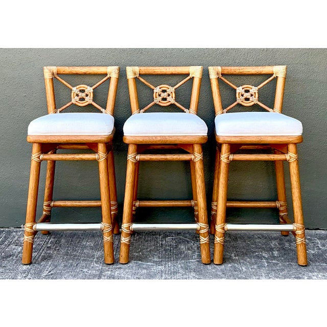Vintage McGuire Wrapped Rattan Bar Stools - Set of 3 For Sale - Image 9 of 12