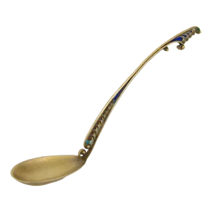 Antique J. Tostrup Plique a Jour Enamel Sterling Silver Gilt Spoon