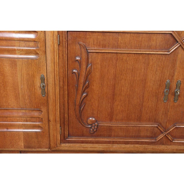 French Art Deco Oak Sideboard with Carved Doors, 1930s For Sale - Image 6 of 17