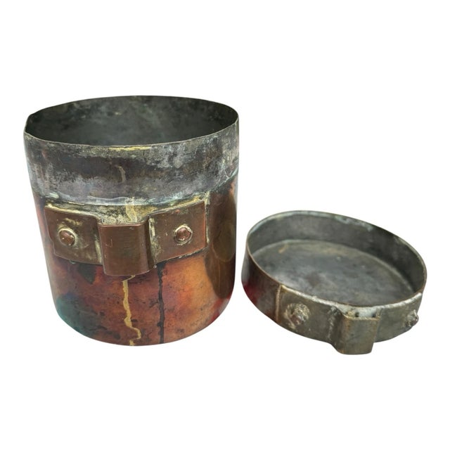 Metal Antique Primitive Copper & Brass Lidded Cooking Pot Tiffin Boiler C1900s For Sale - Image 7 of 10