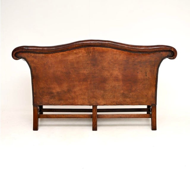 Wood Antique Leather Hump Back Sofa, 1920s For Sale - Image 7 of 13