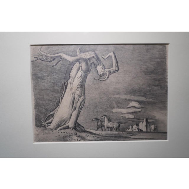 Mid 20th Century Millard Sheets (1907-1989) - Twisted Tree, Horses, Rocks - Pencil Surrealist Sketch 1930s For Sale - Image 5 of 7