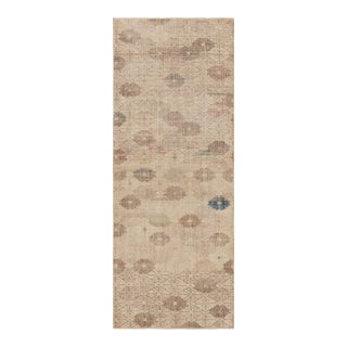 Vintage Distressed Runner Rug, Beige-Brown Geometric Floral Pattern - Rug & Kilim For Sale