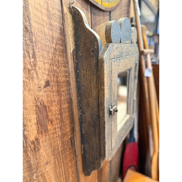 Antique Quebec Pharmacy Wall Cabinet Original Blue Paint Folk Art For Sale - Image 9 of 9