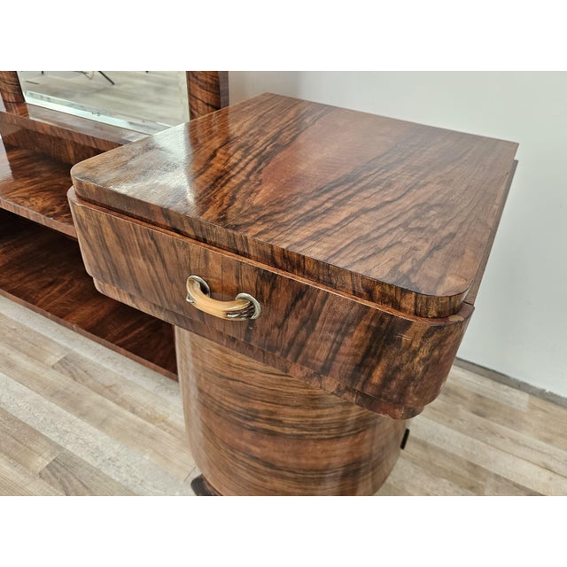 Art Deco Dressing Table in Walnut Burl with Mirror, 1940s For Sale - Image 10 of 18