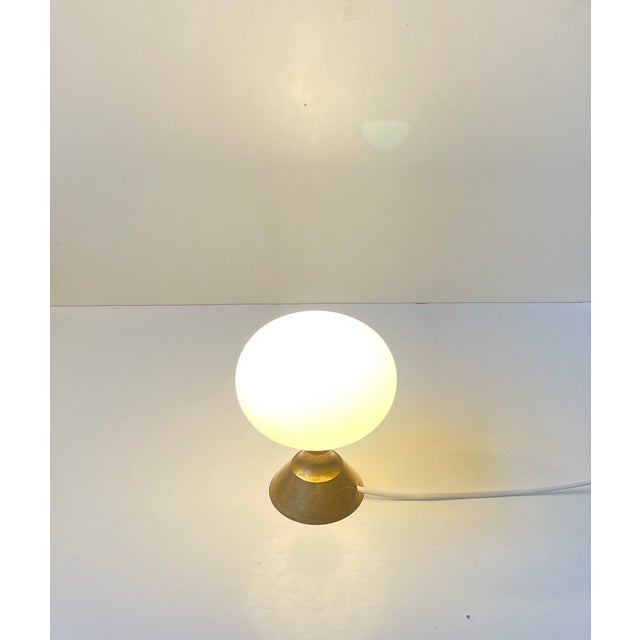 Mid-Century Modern Scandinavian Modern Table Lamp in Brass and White Glass, 1970s For Sale - Image 3 of 9