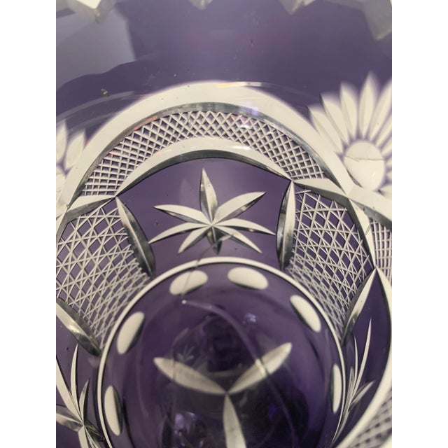 Vintage Thick and Heavy Hand Cut Purple Crystal Vase For Sale - Image 9 of 10