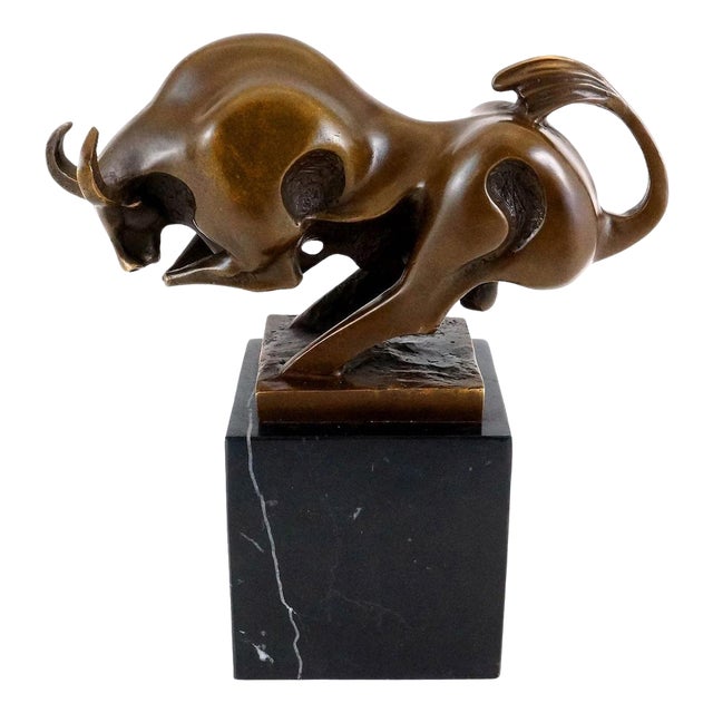 Bronze Sculpture of a Bull in Motion, 20th Century For Sale