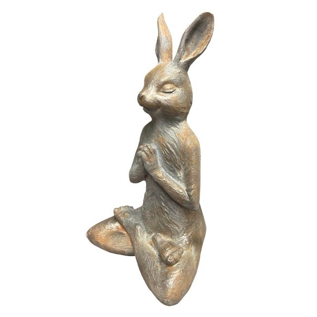 Mediterranean Vintage Cast Iron Meditating Yoga Hare Statue For Sale - Image 3 of 12