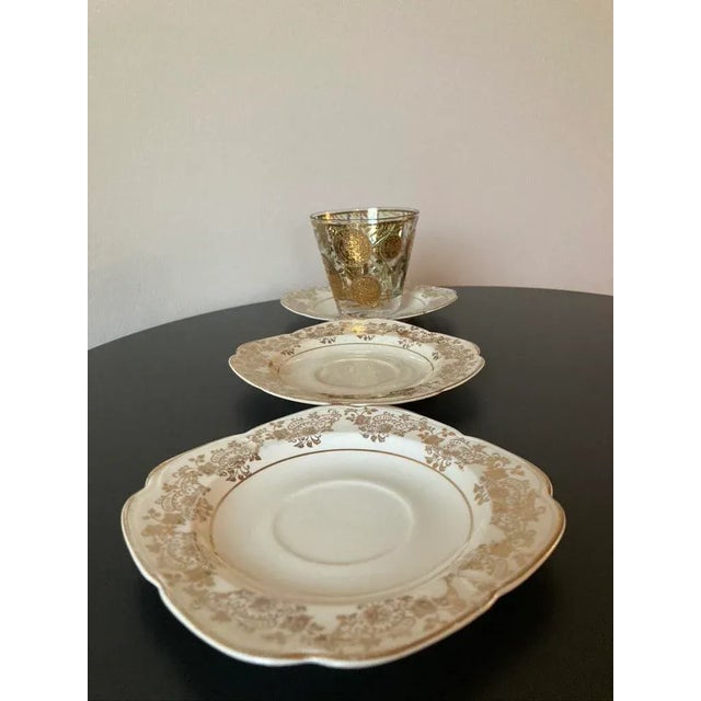 Victorian Vintage Tan and Floral Gold Porcelain Cocktail Drinks Coasters- Set of 3 For Sale - Image 3 of 12